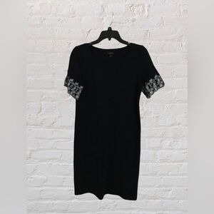 S10 Talbots Black Dress with White Floral Sleeves